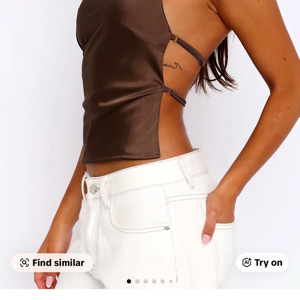 Women's Brown Satin Side-Strap Crop Top